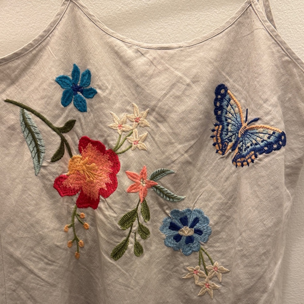 Johnny Was Gray Linen Embroidered Midi Dress - Picture 7 of 7